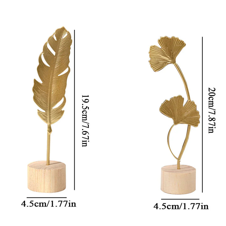 Figurine décorative Ginkgo Elegance | Sculpture de feuille dorée en métal | Décoration pour la maison et le bureau
