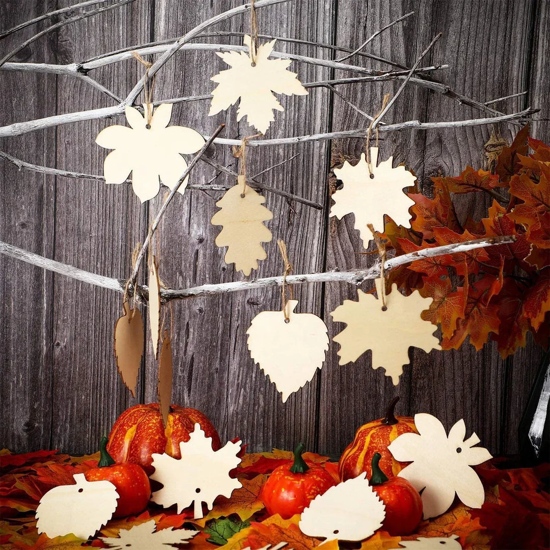 WoodlyFall Citrouille & Feuilles Pendentif | Ensemble de 6 | Décoration en Bois à Créer | À Peindre & Accrocher | Automne & Thanksgiving
