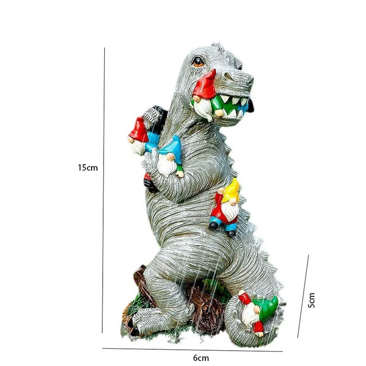 DinoCharm | Statue Dino & Nain de Jardin | Décoration de Jardin Amusante | Figurine en Résine pour Décoration Intérieure & Extérieure