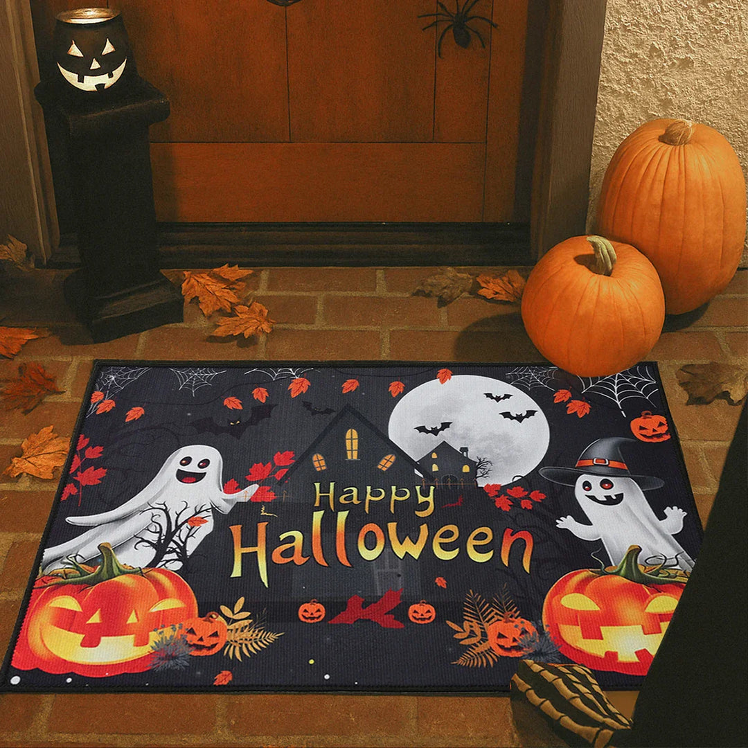 Tapis d'entrée Halloween SpookyHome | Velours Cristal | Citrouilles & Fantômes | Antidérapant & Doux