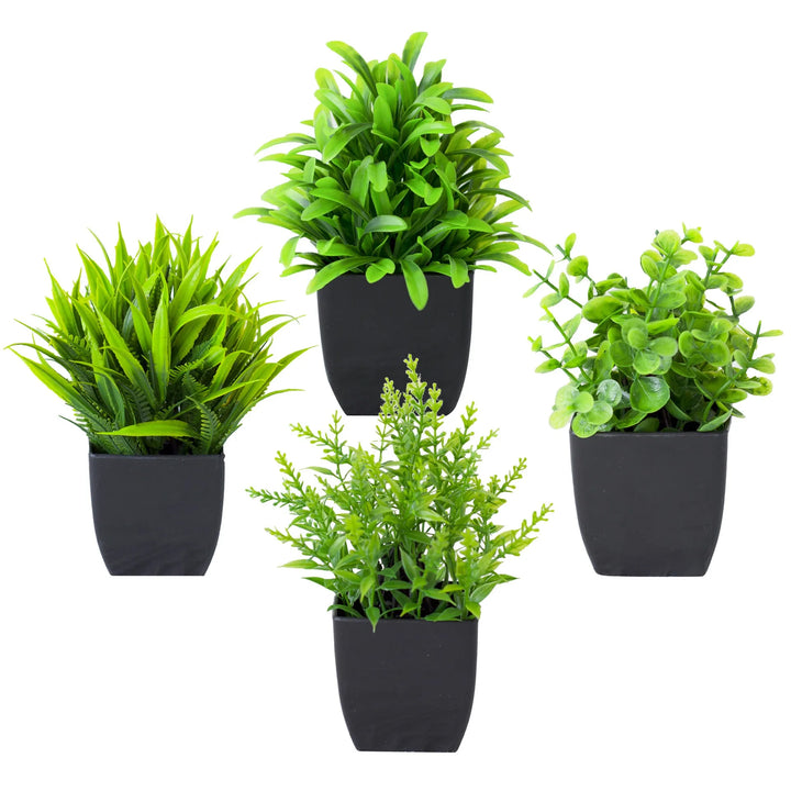 Plante artificielle d'eucalyptus Leafora dans un pot noir | Mini plante décorative | Pour table, salle de bain & bureau