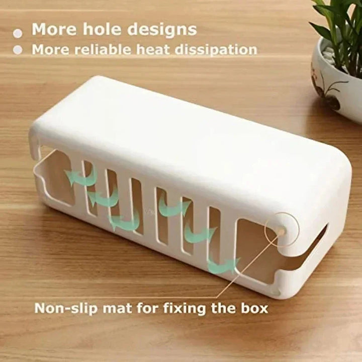 Boîte à câbles OrgaWood | Organisateur de bureau en bois et plastique | Pour chargeurs, câbles et accessoires | 29,5×11,4×11 cm