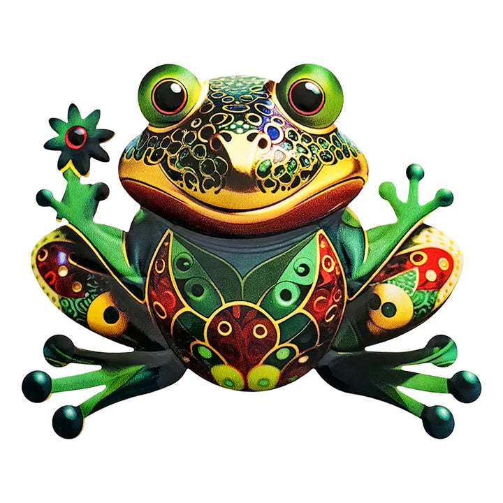 FROVIA Décoration murale Grenouille | Métal | Peint à la main | Décoration de jardin & Intérieur | 17,5 × 14 × 1 cm