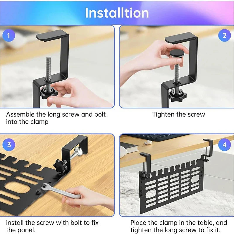 ClampGrid Gestion de câbles sous le bureau | Support de câble en métal avec pince | Pour plateaux de table de 1 à 6 cm | Sans perçage