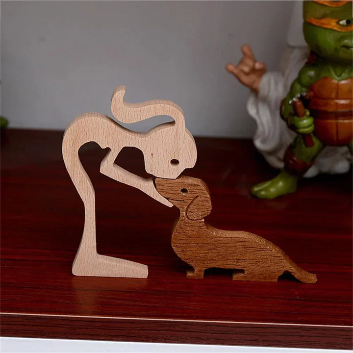 WoodyPaws | Figurine en bois Famille de chiens | Sculptée à la main | Décoration chaleureuse & idée cadeau