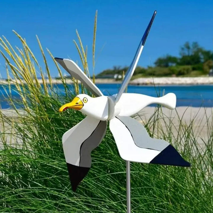 Décoration de jardin Windvogel SkyGull | Créez un moulin à vent créatif avec motif de mouette | Résistant aux intempéries & réglable en hauteur | Figurine de 25 cm