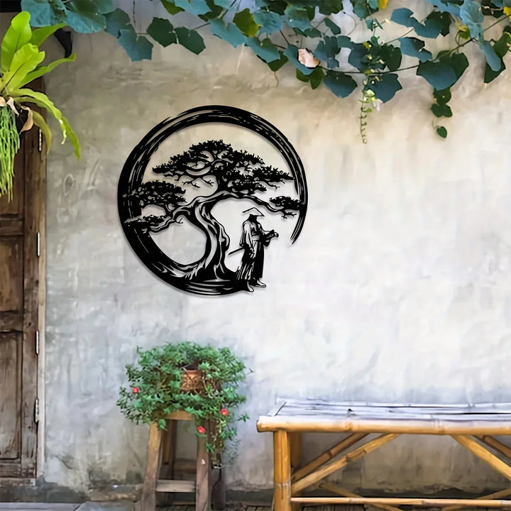 ZENORA Décoration Murale Métallique Bonsai | Design Japonais avec Torii & Enso | 40 × 40 cm