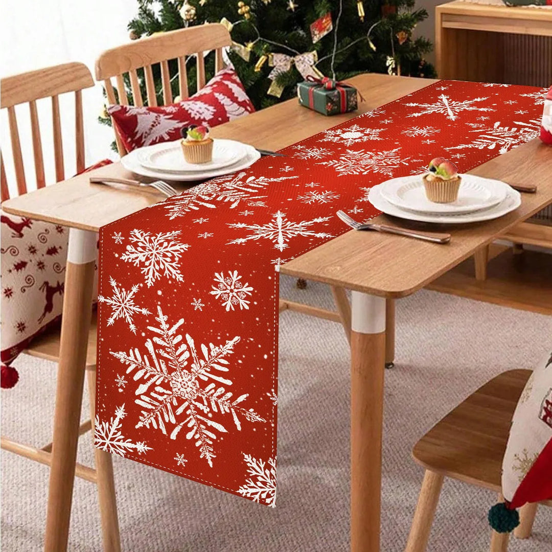 Festivara | Nappe de Noël | Effet lin | Décoration festive pour table à manger & commode | 2025