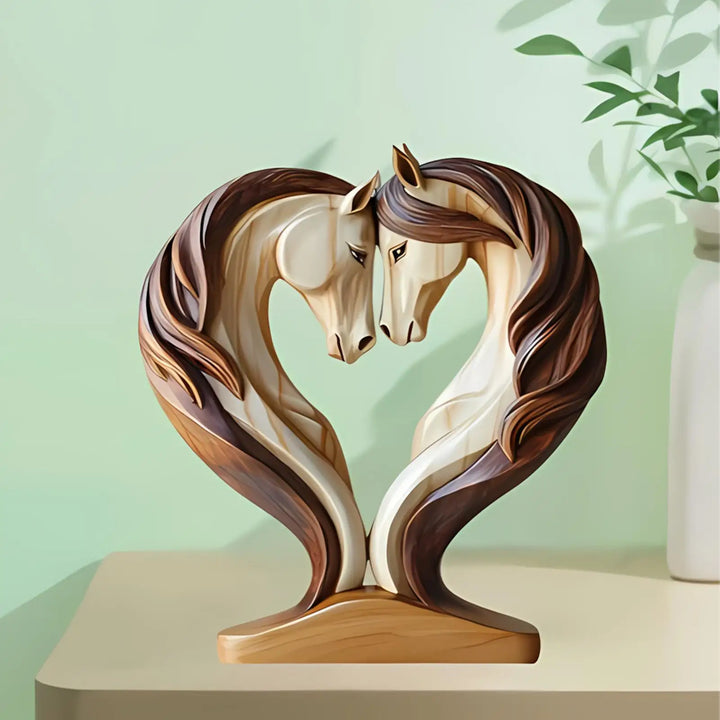 Sculpture de Cheval Equora | Sculpture en Bois de Cheval | Design 2D en Pose d'Étreinte | Décoration pour Salon, Bureau & Chambre d'Enfant