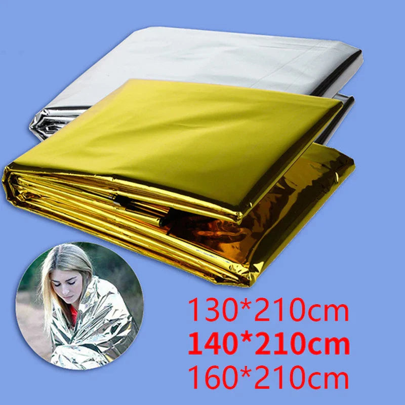 RescueShield | Couverture de secours | Réfléchissante & Imperméable | 210 × 130–160 cm | Argent/Or