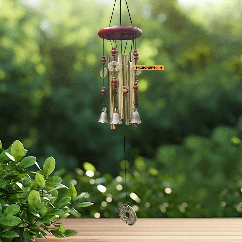 FortuneChime | Grande carillon en métal avec tubes sonores | Bois & Métal | Pour le jardin & la maison