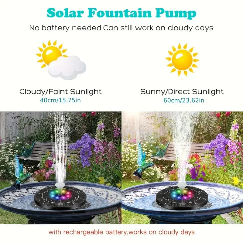 Fontaine Solaire LumiFonte 3.5W | Avec LED RGB & 6 buses | Batterie 1500 mAh & Système de filtration | Pour bain d'oiseaux, étang & jardin