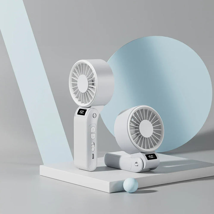 ZephyrAir Ventilateur pliable silencieux | Rechargeable par USB 3000 mAh | Mini ventilateur à main avec 3 couleurs de lumière et affichage de l'air
