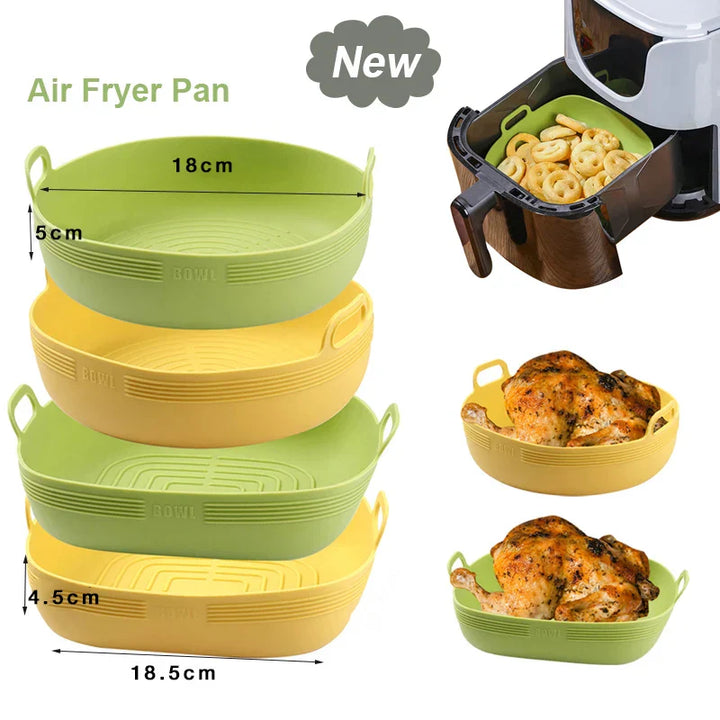 Crispura Panier en silicone | Insert en silicone pour friteuse à air chaud | Rond & Réutilisable | Antiadhésif & Résistant à la chaleur | Vert/Jaune