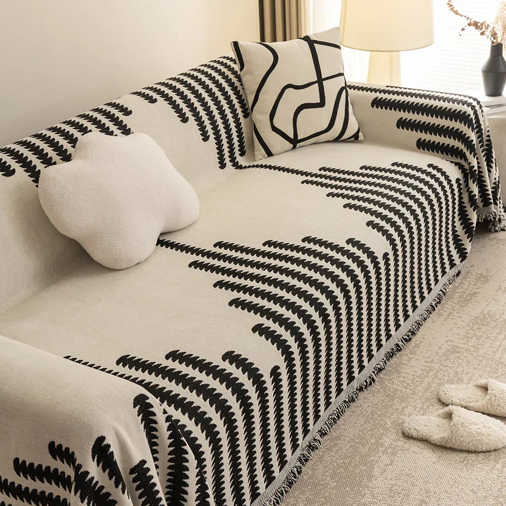 Plaid Sofa-Chenille NordicTassel | Avec Franges | Plaid polyvalent pour le salon et le cocooning | Pour toutes les saisons