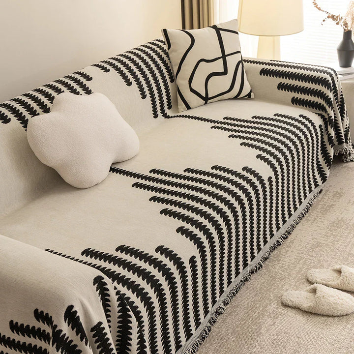 Plaid Sofa-Chenille NordicTassel | Avec Franges | Plaid polyvalent pour le salon et le cocooning | Pour toutes les saisons