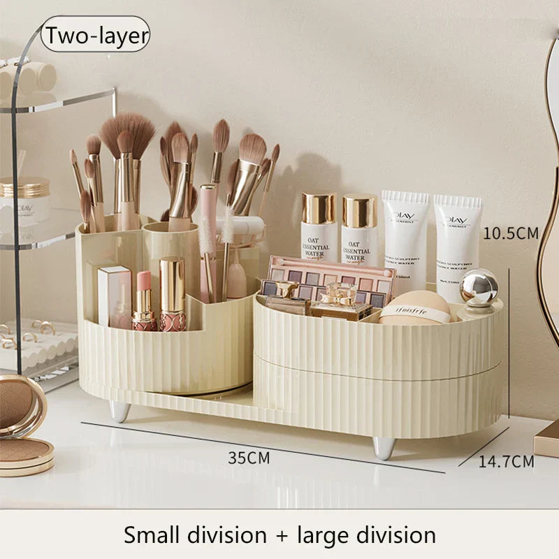 Clearlyn SpinBox Organisateur de maquillage rotatif en plastique | Boîte à cosmétiques avec compartiments | Rotation à 360° & gain de place | Aspect acrylique