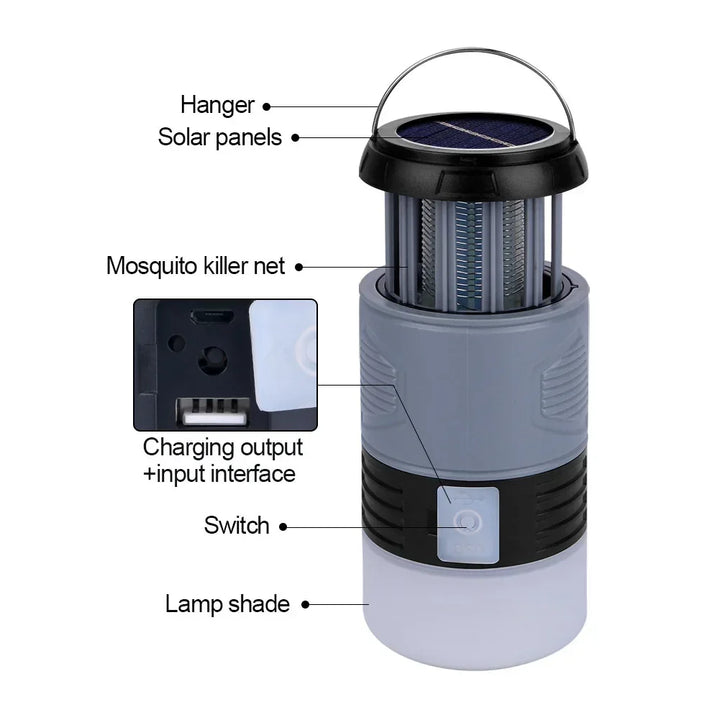 LumiGuard Lampe à LED Solaire Anti-Moustiques | Choc UV & Lumière d'Urgence | Rechargeable & Portable | Pour Camping & Jardin