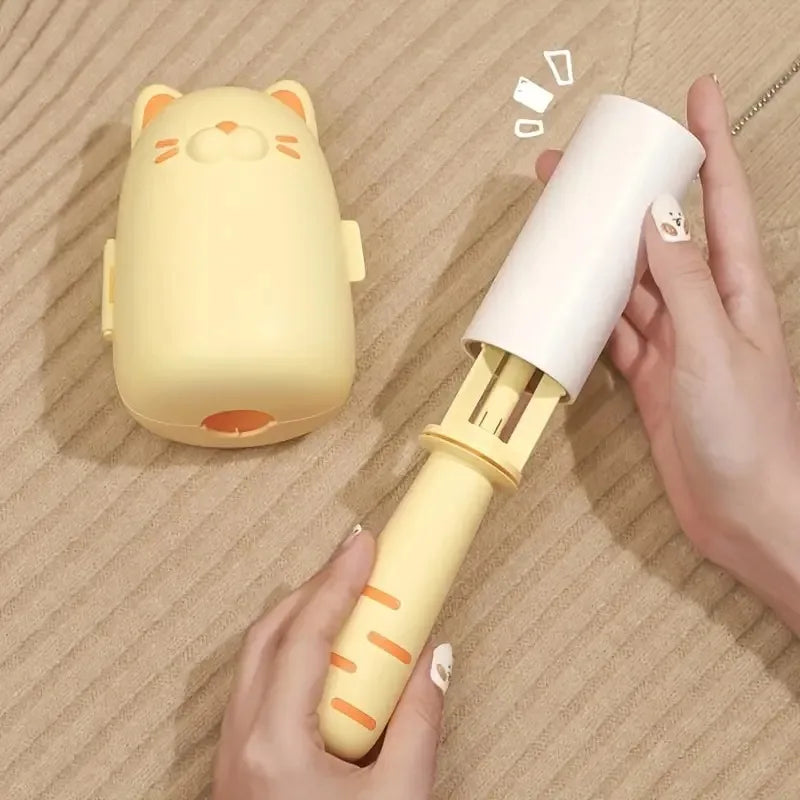 FellFixx Rouleau à peluches Chat | Éliminateur de poils d'animaux au design de chat | Portable & Réutilisable | Pour vêtements & meubles