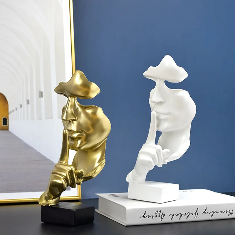 SilentMind Sculpture | Le Silence est d'Or Figurine | Art Abstrait | Résine 28 cm