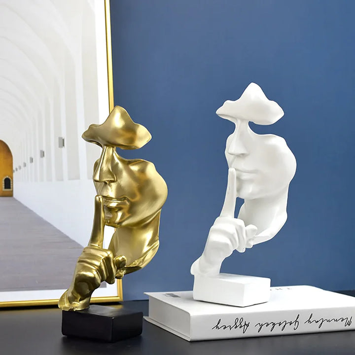 SilentMind Sculpture | Le Silence est d'Or Figurine | Art Abstrait | Résine 28 cm