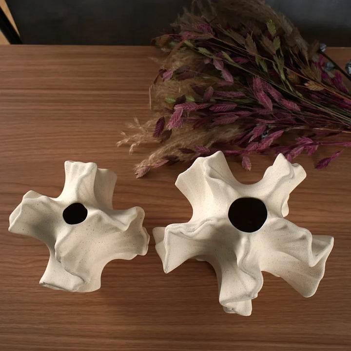Scandiva | Vase en céramique en forme de corail | Design nordique | Beige mat