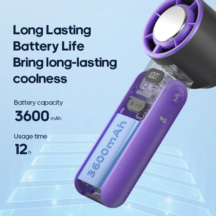 CoolityGo Ventilateur à main avec technologie Ice-Cool | 100 niveaux de vitesse | Batterie de 3600mAh | Pliable et ultraléger