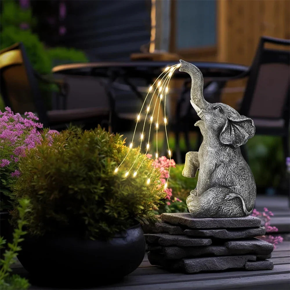 Figurine éléphant solaire LumaPachy avec guirlande lumineuse | Décoration de jardin & idée cadeau | Sculpture LED étanche pour jardin, terrasse & balcon