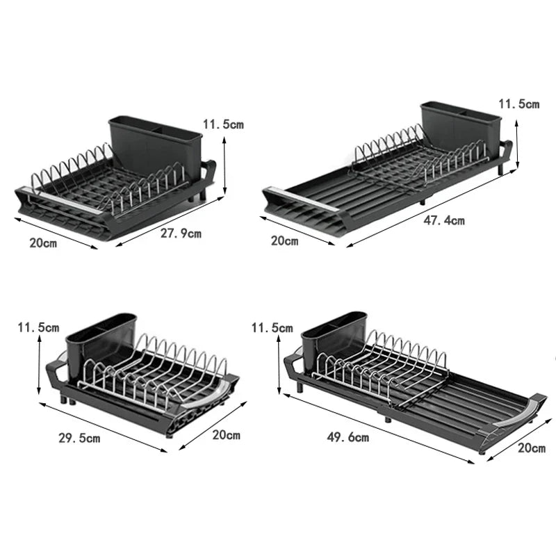 DryFlex Égouttoir télescopique | Extensible | Avec porte-couverts | Rangement de cuisine compact