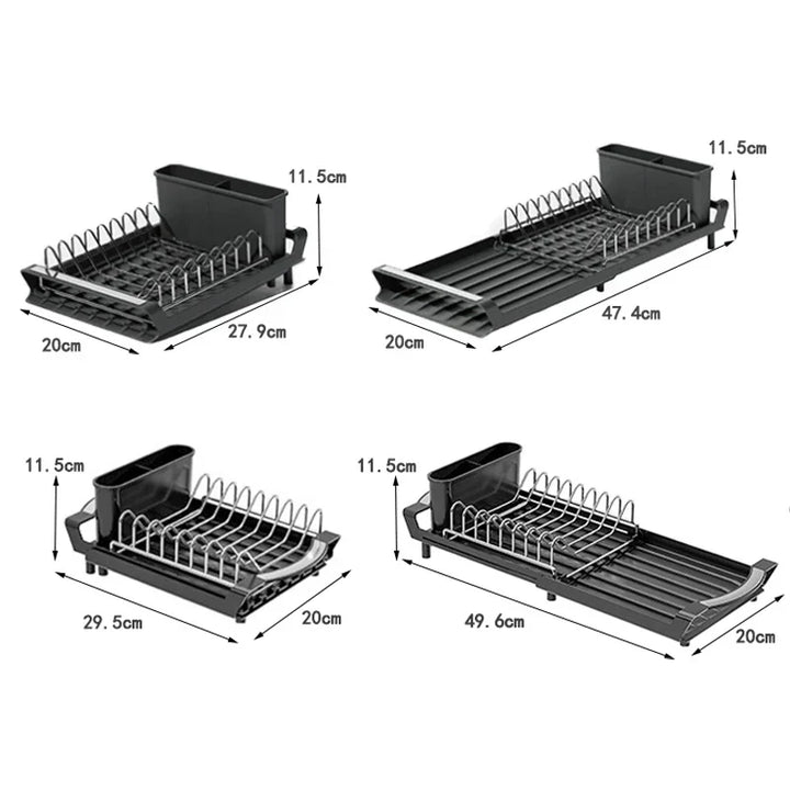 DryFlex Égouttoir télescopique | Extensible | Avec porte-couverts | Rangement de cuisine compact