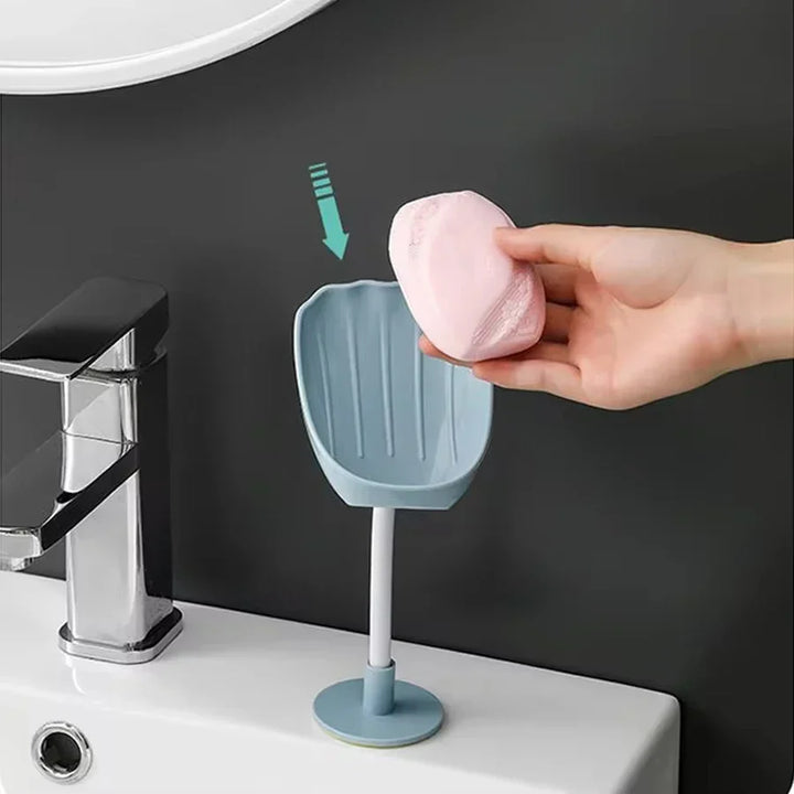 DryLoft Porte-savon | Double compartiment avec évacuation & couvercle | Montage mural sans perçage | Protection contre la poussière & gain de place