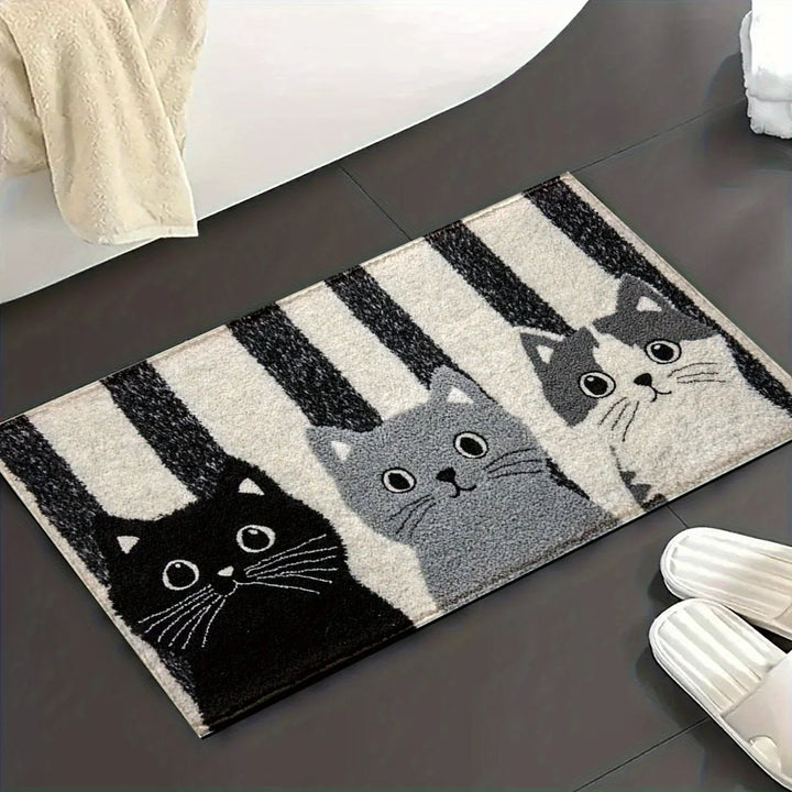 Tapis pour Chats Miyono | Doux & Imperméable | Tapis antidérapant avec motifs rayés & chats en cartoon | Pour chambre, couloir & salon
