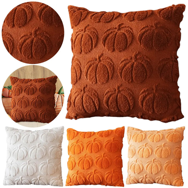 Pumpura | Housse de coussin Citrouille d'Automne | 45 × 45 cm | Douce & Pelucheuse | Décoration d'Halloween & d'Automne