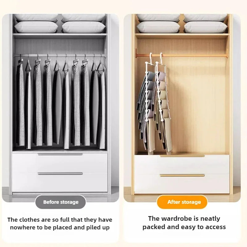SteelSpace Porte-pantalon en acier inoxydable | 5/7 niveaux | Pliable et gain de place | Organisateur de placard