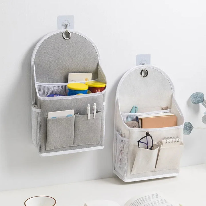 RoomEase Sac de rangement en tissu suspendu | Organisateur mural et de porte | 2 compartiments + poche latérale en mesh