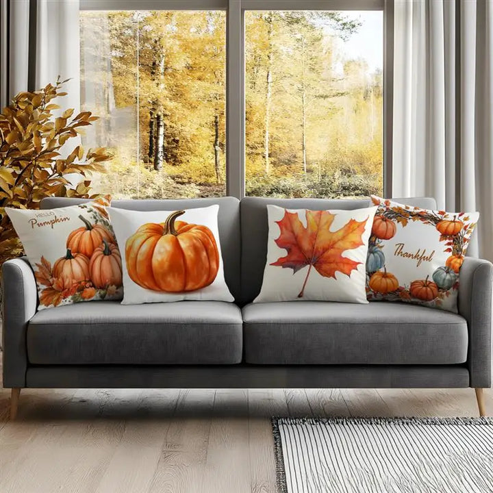 Housse de coussin CosyGratitude | Motif de gratitude automnal | Velours Peach Skin | 45×45 cm