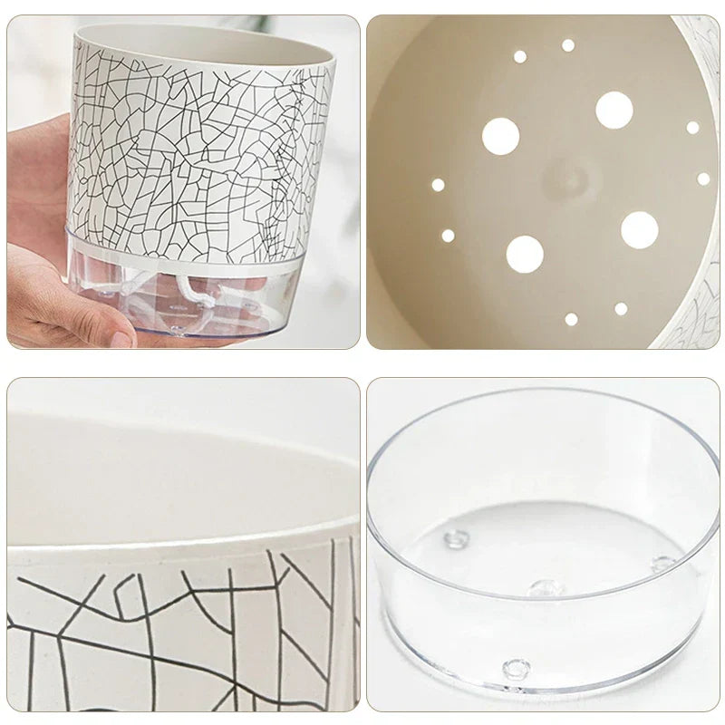 FLORANO Pot de Fleurs | Plastique avec Réserve d'Eau | Amovible | Design Ice-Crack & Zebra