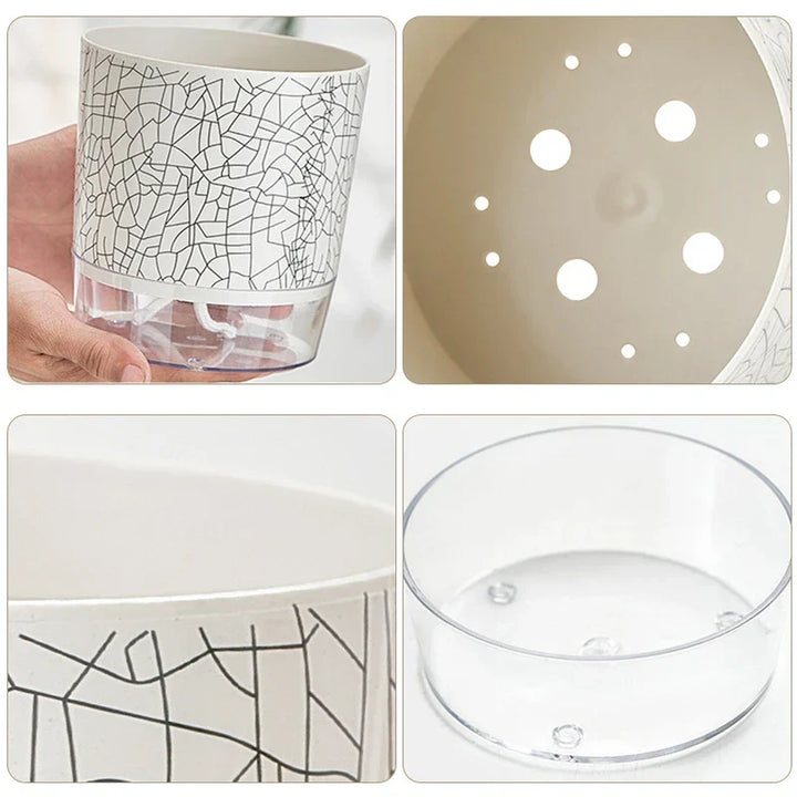 FLORANO Pot de Fleurs | Plastique avec Réserve d'Eau | Amovible | Design Ice-Crack & Zebra