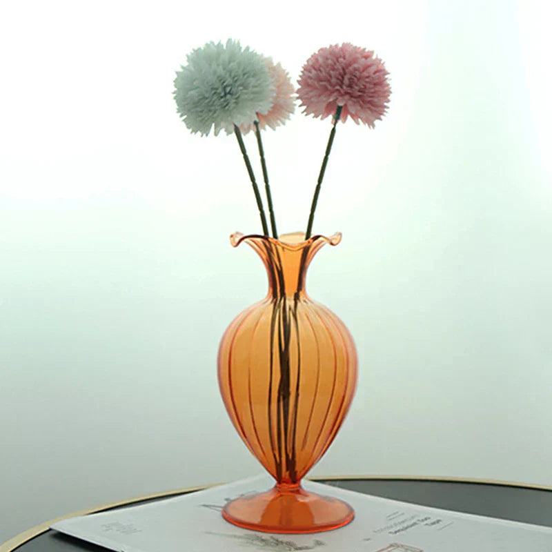 VetroCharm Vase en verre | Design vintage | Texture ondulée | 9,5 × 19 cm