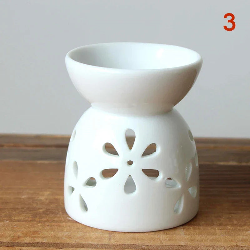 LumiLeaf Lampe à parfum | Céramique faite à la main | Motif floral creux | Pour huiles et cires parfumées