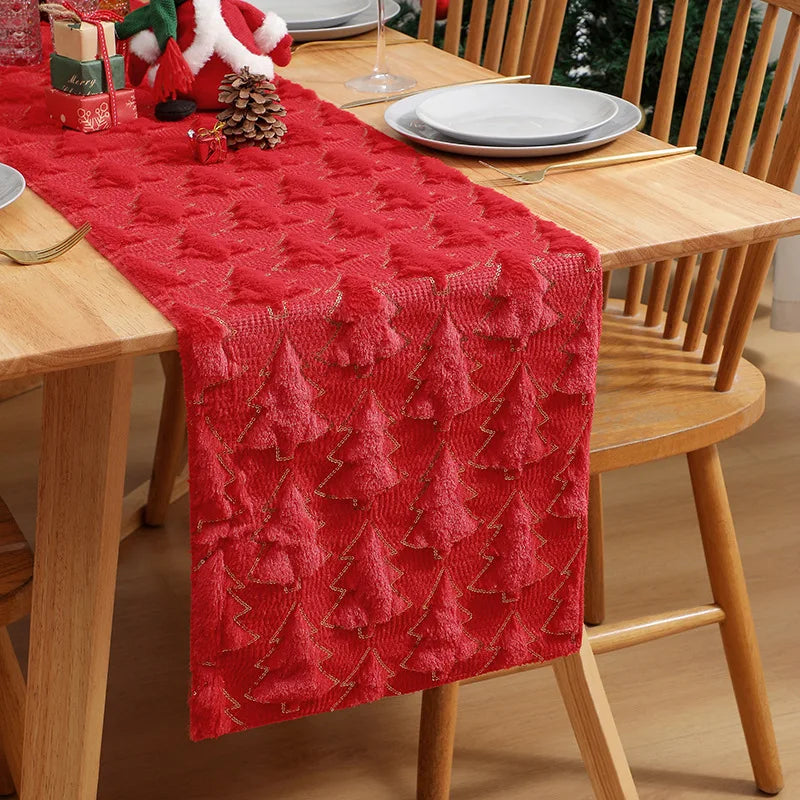 Festivora | Chemin de table de Noël | Design 3D Sapin de Noël | Paillettes scintillantes | Rouge-Blanc