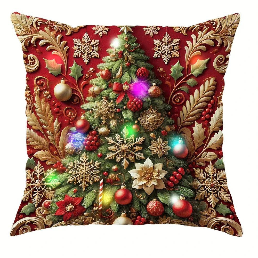 Housse de coussin LED Noël LumiNoël | Design 3D Père Noël | Avec fonction éclairante | 45x45 cm Polyester