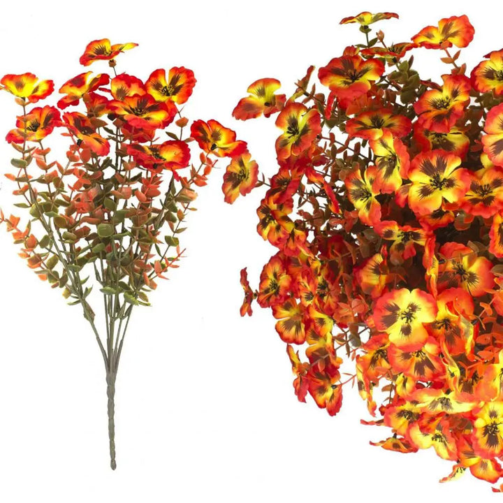 Floravida Élégance  Pensées artificielles avec Eucalyptus | Résistant aux UV | Décoration d'automne pour la maison et le jardin | 37 × 19 cm