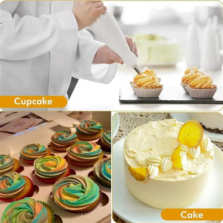 BakeDeko™ Set de douilles | Sacs à pâtisserie en silicone réutilisables avec douilles en acier inoxydable | Pour gâteaux, cupcakes et pâtisseries