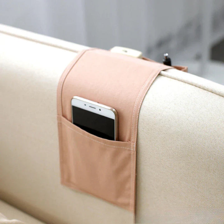 Organisateur de lit Restivo en toile de coton | Rangement suspendu avec poches | Pour télécommande, livres et accessoires – environ 30×20×10 cm