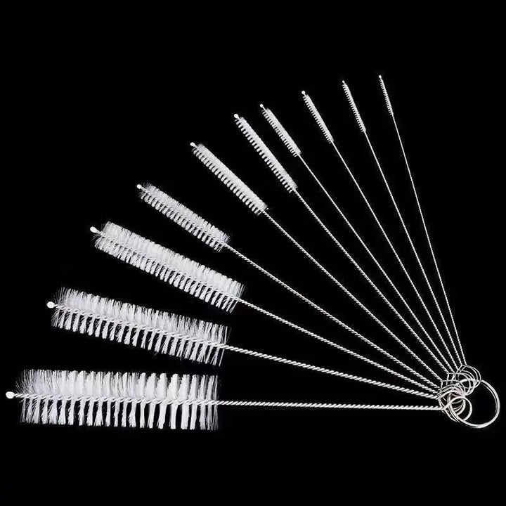Set de brosses de nettoyage Brushilo 10 pièces | Acier inoxydable avec poils en nylon | Pour pailles, bouteilles, tubes & accessoires de laboratoire