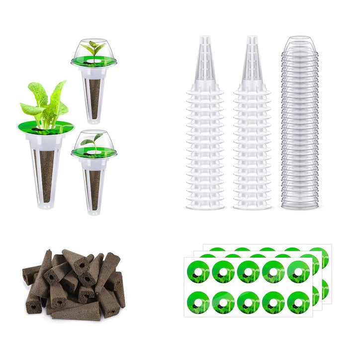 Ensemble de démarrage HydroLeaf Hydroponique 120 pièces | Avec paniers, éponges et couvercles | Pour jardinage intérieur et culture