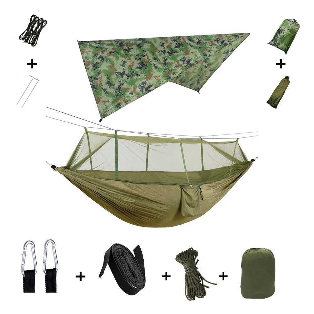 Trekviva Hamac de Camping | Filet anti-moustiques intégré & Tarp de pluie | Ultra léger & Résistant | Solution 3-en-1 pour l'extérieur