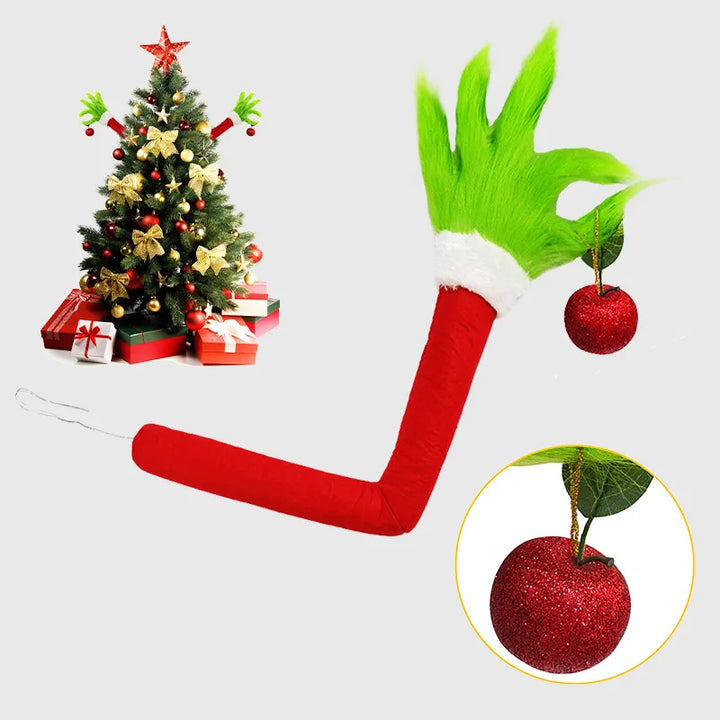 Grincharo | Décoration de Noël Grinch Bras Suspendu | 45 × 18 cm | Monstre en fourrure verte | Décoration amusante pour arbre, porte & voiture