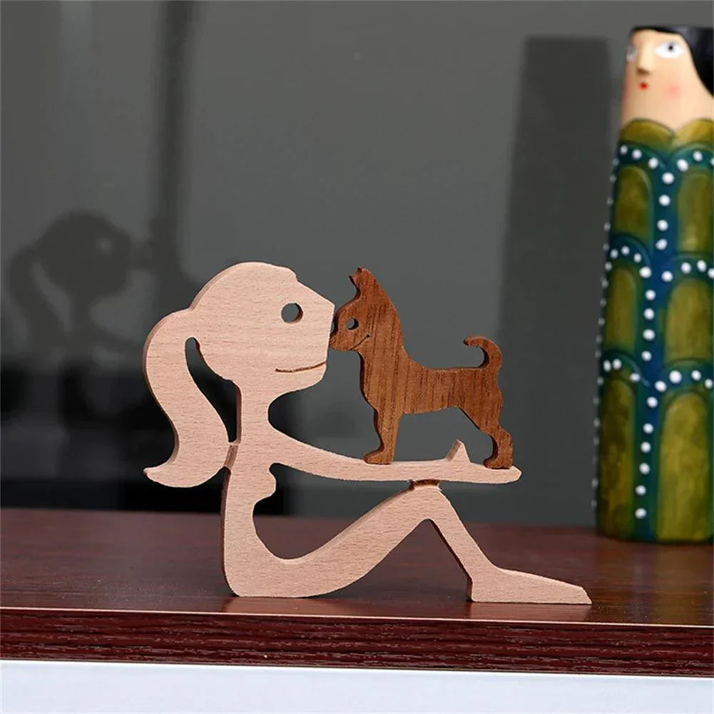 WoodyPaws | Figurine en bois Famille de chiens | Sculptée à la main | Décoration chaleureuse & idée cadeau